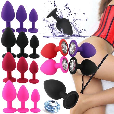 3pcs Female Silicone Butt Toy Insert Plug Jeweled Crystal Plated