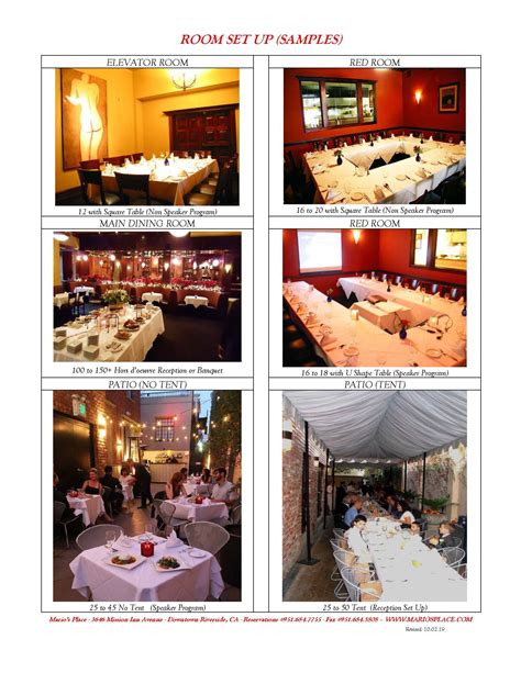banquet menu packet marios place