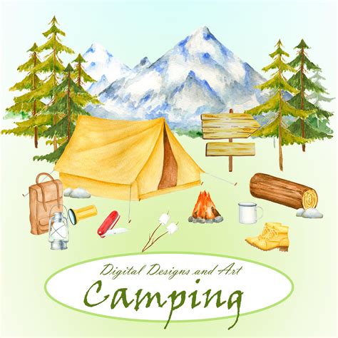 Watercolor Camping Item Clipart Illustrations ~ Creative Market