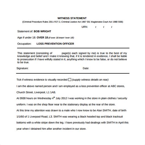 sample witness statement templates   ms word
