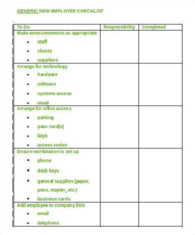 employee checklist templates google docs ms word pages