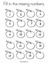 Fill Missing Numbers Coloring Counting Print Twistynoodle Apple Printable Pages Printables Noodle Built California Usa sketch template