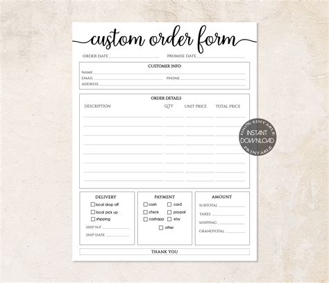 small business printable order form template  printable forms