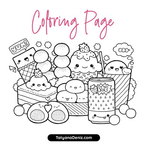 coloring page  kawaii food doodle printable