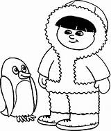 Bambino Eskimo Eschimese Pinguino sketch template