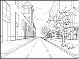 Perspective Drawing House Line Point Examples Street Sketch City 3d Template Cityscape sketch template