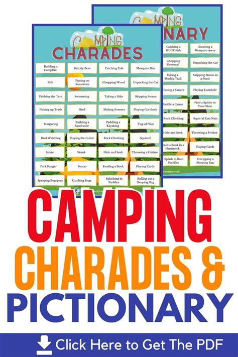 fun camping charades  pictionary ideas  printables pictionary