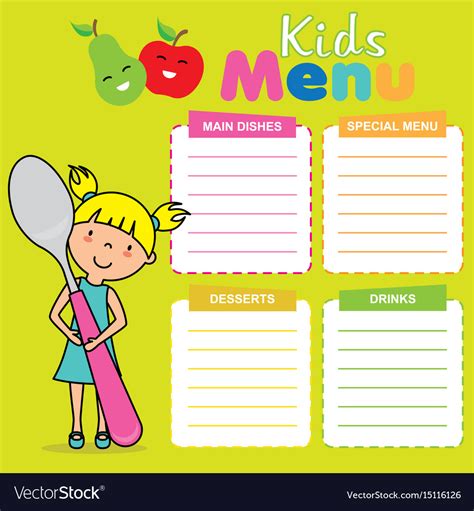 blank menu template  kids