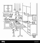 Cucina Keuken Interno Getrokken Elemento Boekpagina Ontwerpelement Kleurende Disegnata Binnenlandse Illustrazione Disegnato Sveglia Interna Progettazione Carino Ovens sketch template