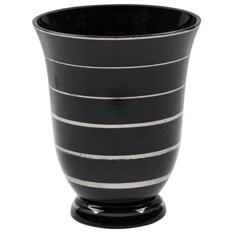 Art Deco 1930s Silver Overlay Black Glass Vase At 1stdibs