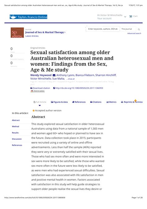 Pdf Sexual Satisfaction Among Older Australian Heterosexual Men And