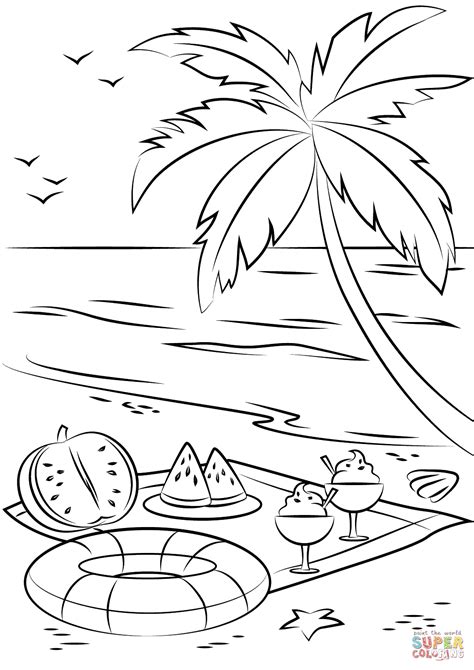 summer beach picnic coloring page  printable coloring pages