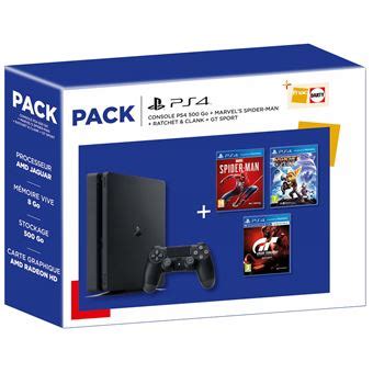pack fnac console sony ps   noir marvels spider man ratchet  clank gt sport