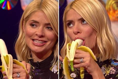 holly willoughby eats a banana very seductively beside olly murs and