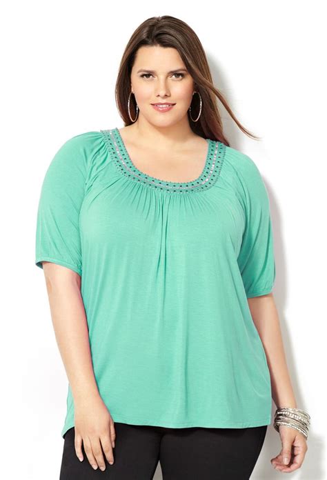 3 4 sleeve embellished top plus size top avenue tops clothes plus