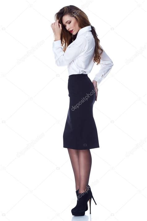 Sexy Brunette Woman Skinny Business Style Dress Skirt