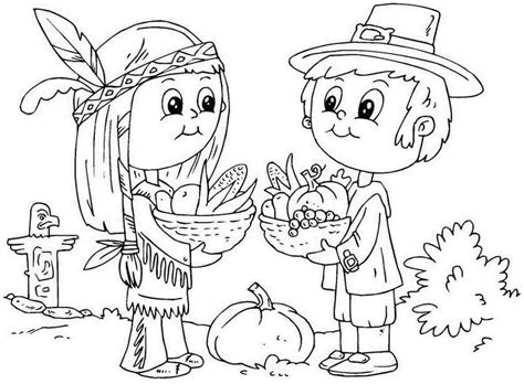 thanksgiving coloring page childrens pilgrim  native american