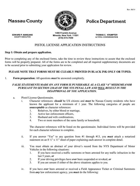 nassau county pistol license application instructions fill  sign