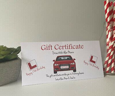 personalised driving lessons gift certificate voucher birthday card