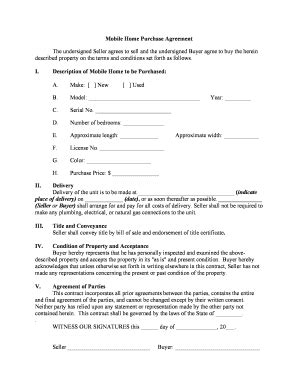 mobile home purchase contract fill  printable fillable blank pdffiller