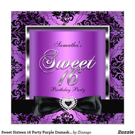 sweet sixteen 16 party purple damask silver black