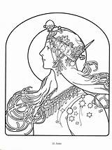 Mucha Coloring Pages Alphonse Book Nouveau Template Sketch sketch template