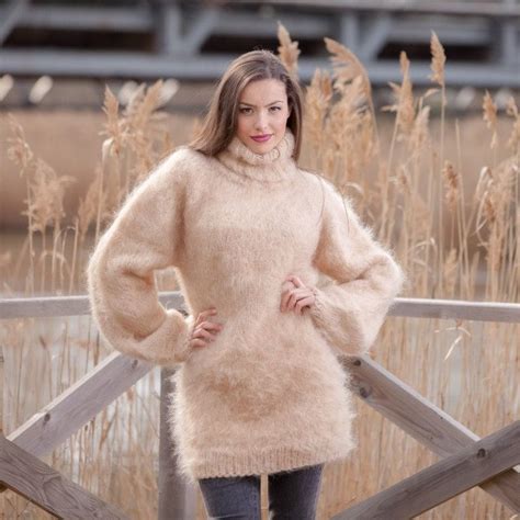 Free Shipping Tiffy Mohair T Neck Sweater Dress Hand Knitted Fuzzy