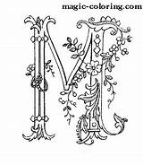 Coloring Decorated Monogram Letter Flower Magic sketch template