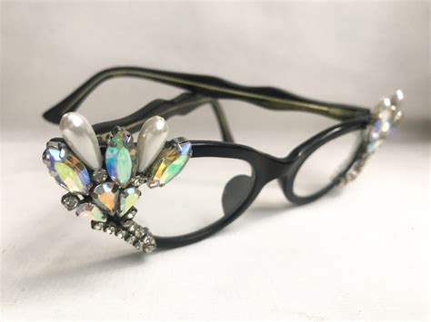 rhinestone cat eye glasses vintage 1960s cat eye glasses smiley art