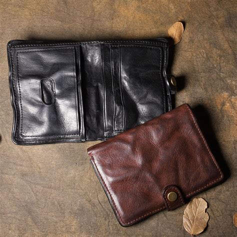 pleated leather mens vertical black billfold wallet men brown small bi