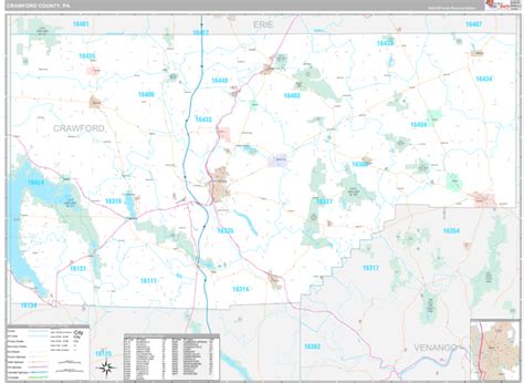crawford county pa wall map premium style  marketmaps mapsales