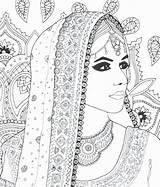 Coloring Pages Indian Wedding Women Adult Color Bride Colouring Mandala Beautiful Girl Adults Drawing Painting Draw Clipart Book Zentangle Doodle sketch template