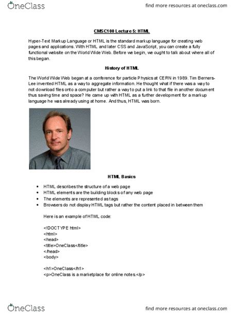cmsc  lecture notes summer  lecture  tim berners lee cern