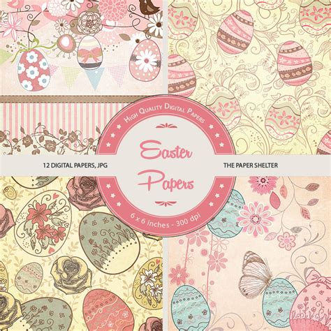 easter papers paper pack  digital stamps coloring books