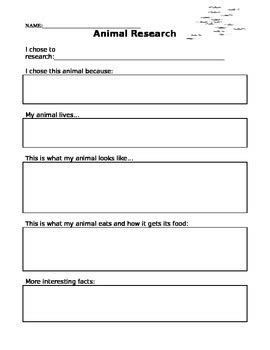 animal research paper template  brianne sinden tpt