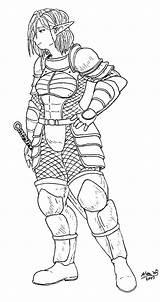 Elf Swordswoman Swordwoman Shabazik Lineart sketch template