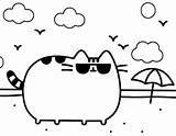 Pusheen Coloring Pages Beach Printable Cute Kids sketch template