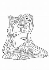Rapunzel Pascal Brushing Hair Coloring Printable Pages Categories Disney sketch template