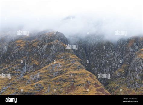 glen etive mountain tops shrouded  mist scotland uk stock photo alamy