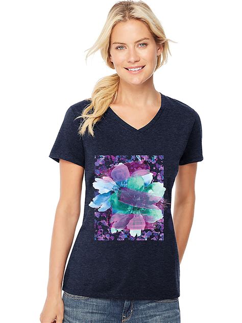 hanes women s florals v neck tee style o9337