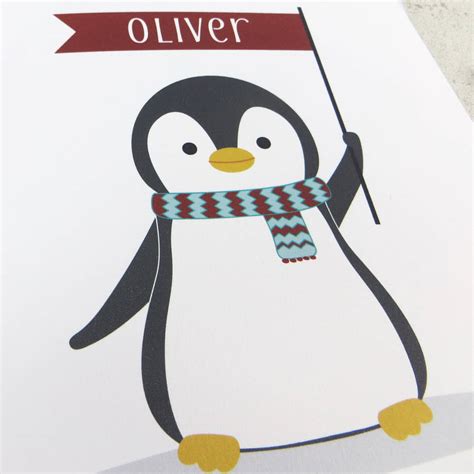 cute christmas penguin personalised xmas card  wink design