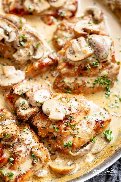 chicken thighs  creamy mushroom garlic sauce cafe delites