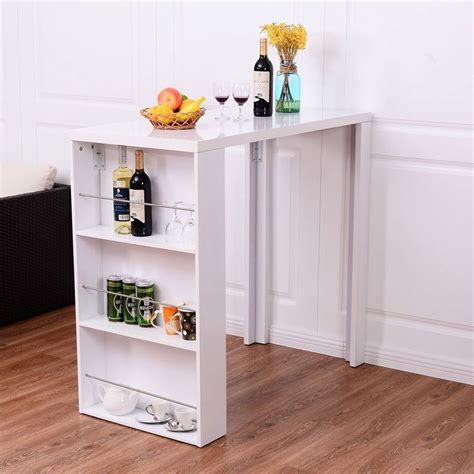 white counter height table  storage shelves island kitchen