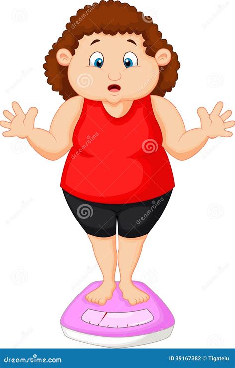fat woman cartoon  worried   weight stock vector image