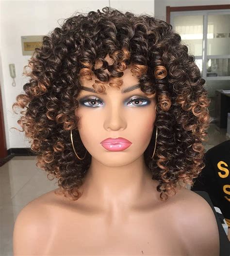 buy annivia short curly wig  black women  bangs big bouncy