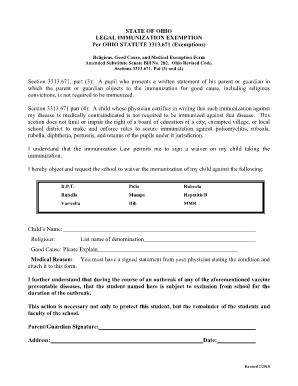 editable ohio vaccine exemption form fill  print  forms
