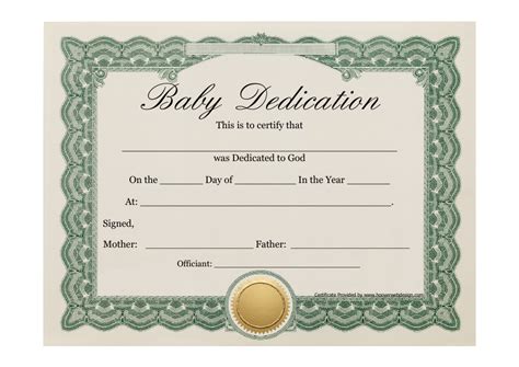 baby dedication certificate template green  printable
