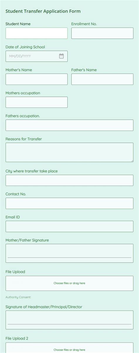 student transfer application form template formbuilder