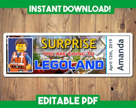 legoland boarding pass legoland ticket printable etsy