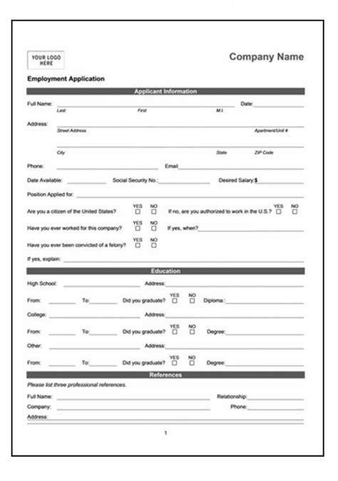 Employment Application Template 11 Free Printable Word Excel And Pdf